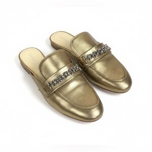 Ivanka Trump Gold Leather "Warda" Mules Metallic